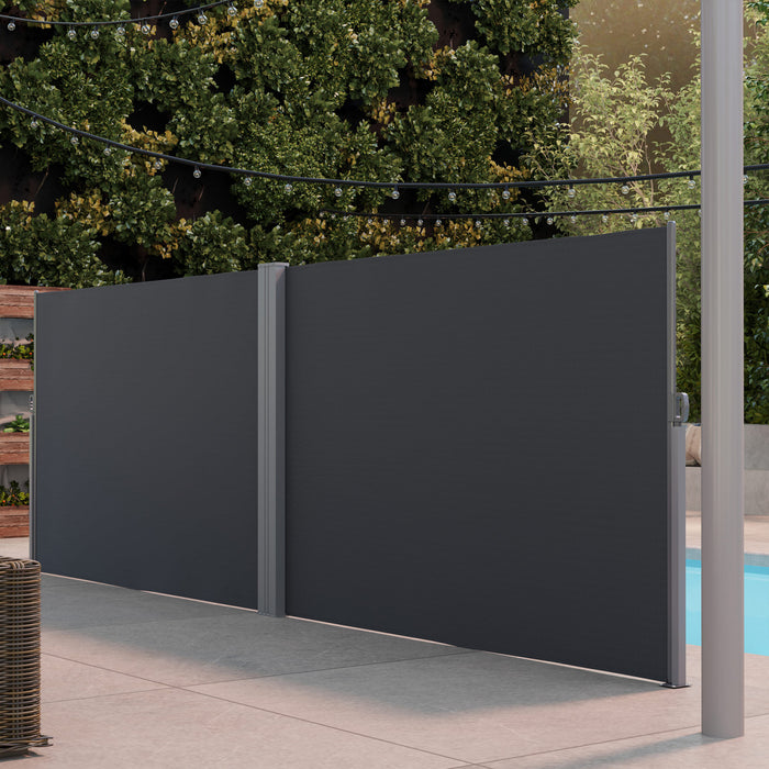 Outsunny Auvent Double Face Retractable, Ecran De Confidentialite, Gris