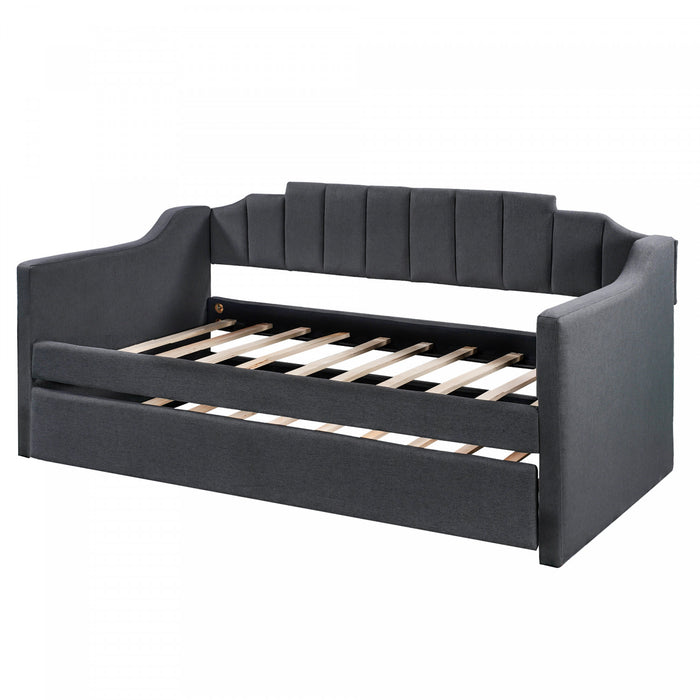 Phyllis – Lit De Jour Rembourre Avec Lit Gigogne, Format Simple, Noir