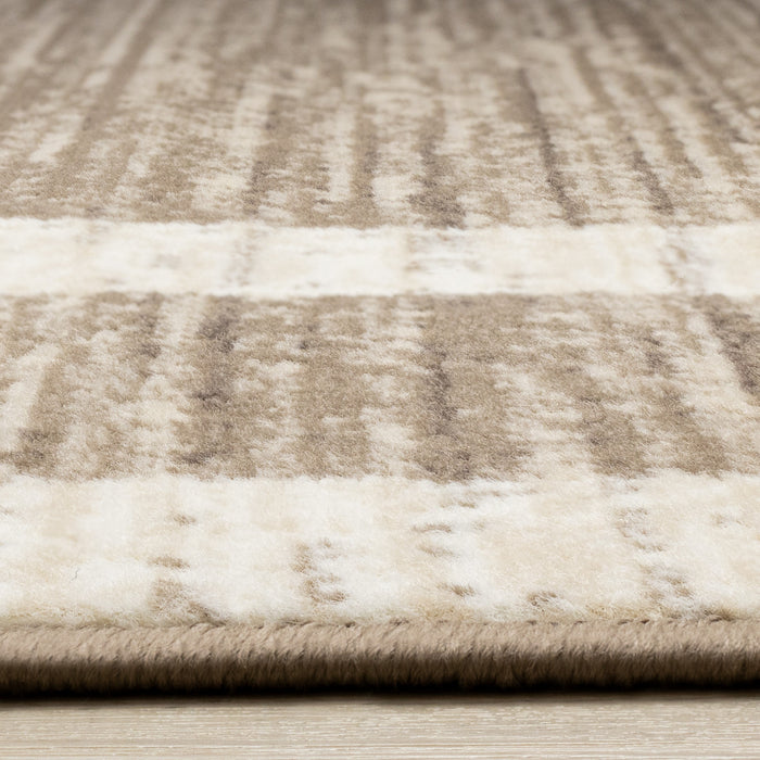 Carpette Forte brune, beige et crème à motif géométrique abstrait - 7 pi 9 po x 10 pi 6 po