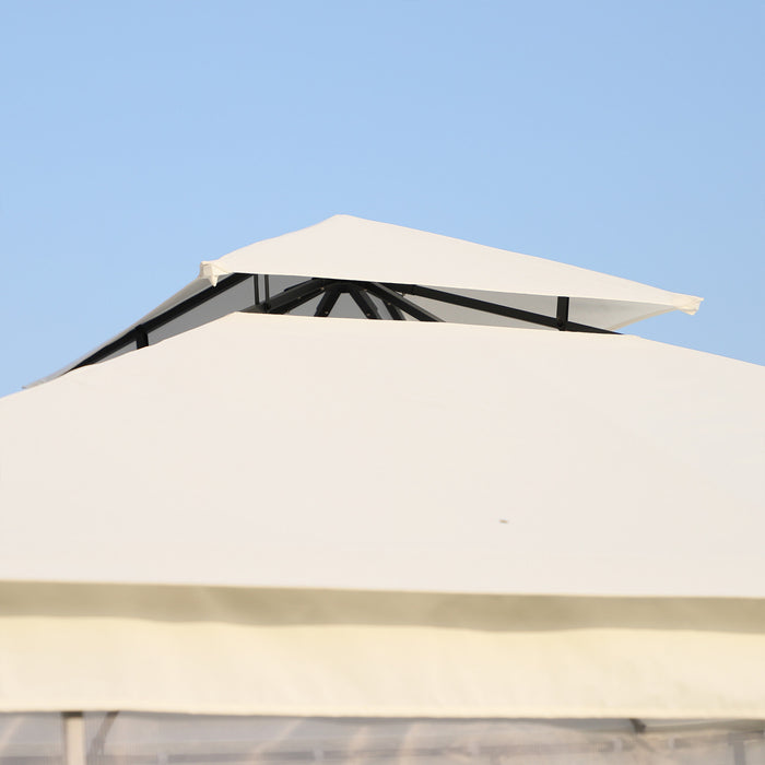 Outsunny 10' X 10' Tonnelle Pavillon Jardin Patio Terrasse Gazebo Auvent Abri D'exterieur Avec Double Toit Ventile, Moustiquaire Cadre En Acier Blanc