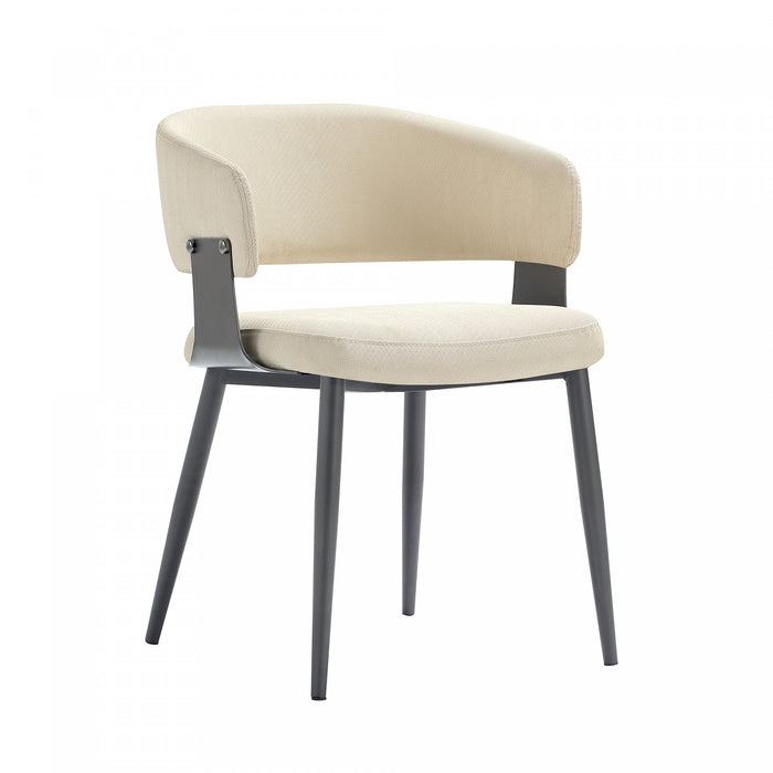 Chaise de salle a manger moderne Luce en cuir vegetalien texture et metal, sable - Lot de 2