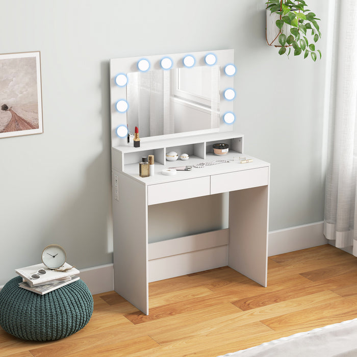 HOMCOM Coiffeuse avec miroir LED et station de charge, blanc