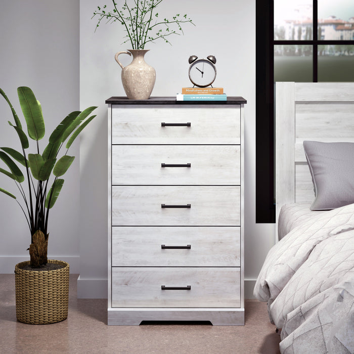 Commode verticale Rustic Ridge de Prepac de 27,5 po à 5 tiroirs - blanc délavé