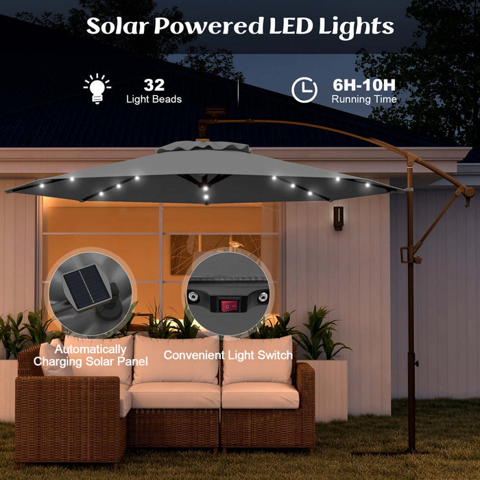 Parasol deporte Costway 10 pieds avec eclairage solaire LED, rotation 360°, gris