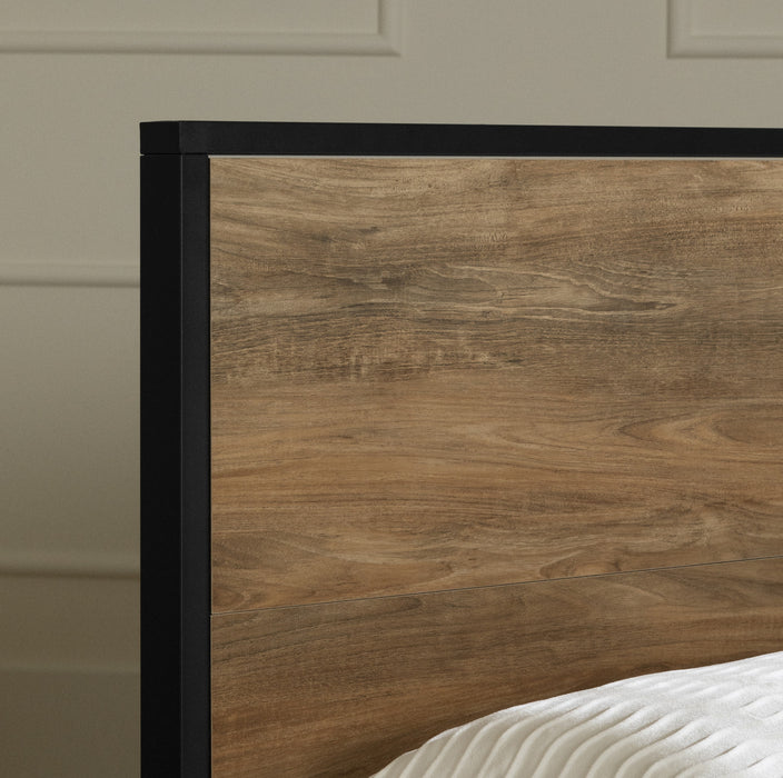 Barcelo Lit complet avec structure en métal Manguier naturel et noir mat, de Meubles South Shore