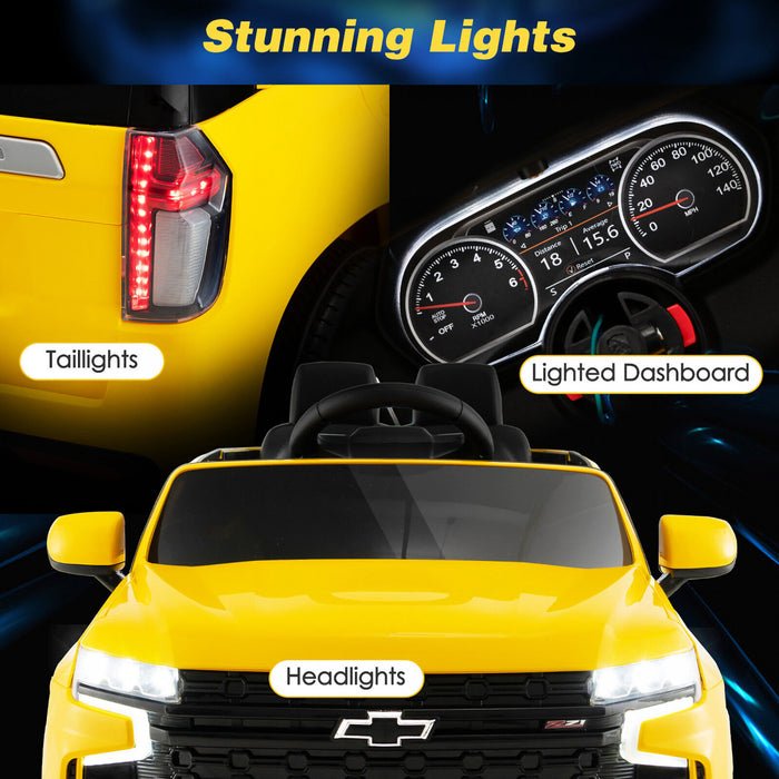 Costway 12v Enfants Roulent Sur La Voiture Chevrolet Tahoe Camion Electrique Suv Telecommande W / Lumiere Et Musique Jaune