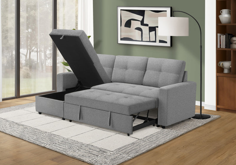 Canape-Lit Convertible, Chaise De Rangement, 90\" Longueur, Tissu Gris Clair