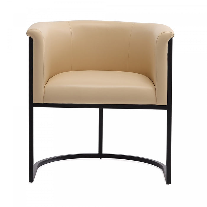 Chaise de salle a manger moderne mi-siecle cosmopolite en cuir vegetalien et metal, couleur beige - Lot de 2