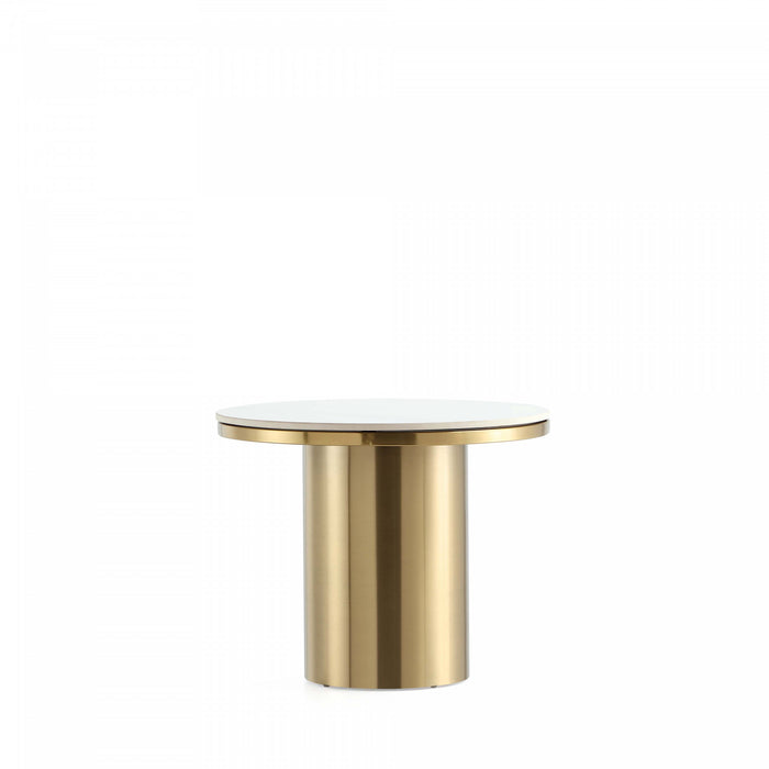 Table d’appoint Glenn Modern Glam avec plateau en pierre frittee, finition or