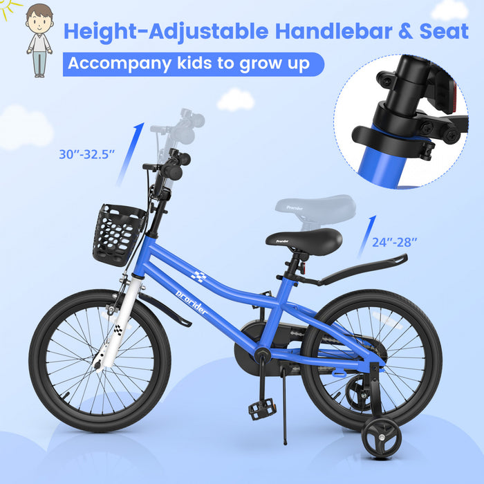 Velo Costway 18\" Pour Enfants Avec Roues D'entrainement Amovibles Et Panier Pour 4-8 Ans Bleu