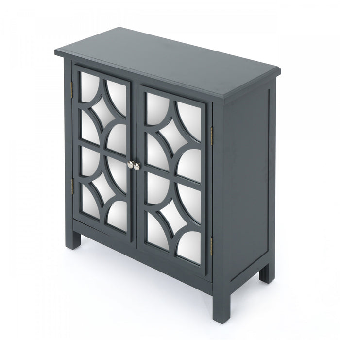 Joyce Armoire A Deux Portes En Bois De Sapin Massif Avec Finition Miroir, Gris Charbon