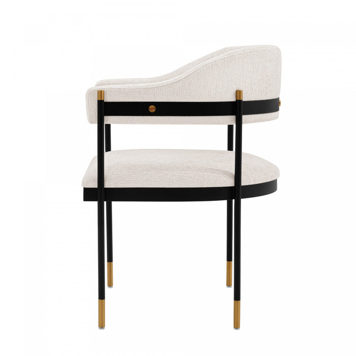 Fauteuil moderne en metal et chenille Lia, creme - Lot de 2