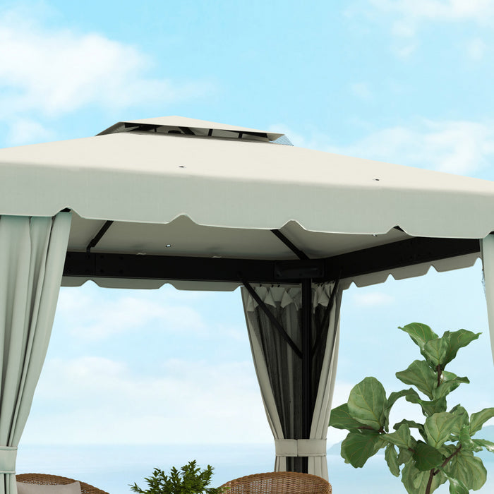 Outsunny Tente D'abris De Jardin 10'x10' Avec Parois Laterales, Blanc Creme