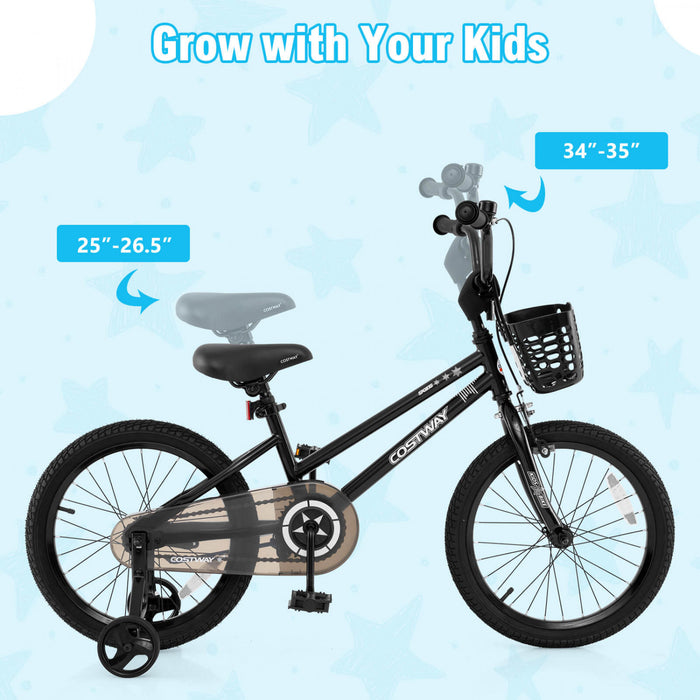 Costway 18\" Velo Pour Enfants Avec Roues D'entrainement Guidon Et Frein A Main Reglable Noir