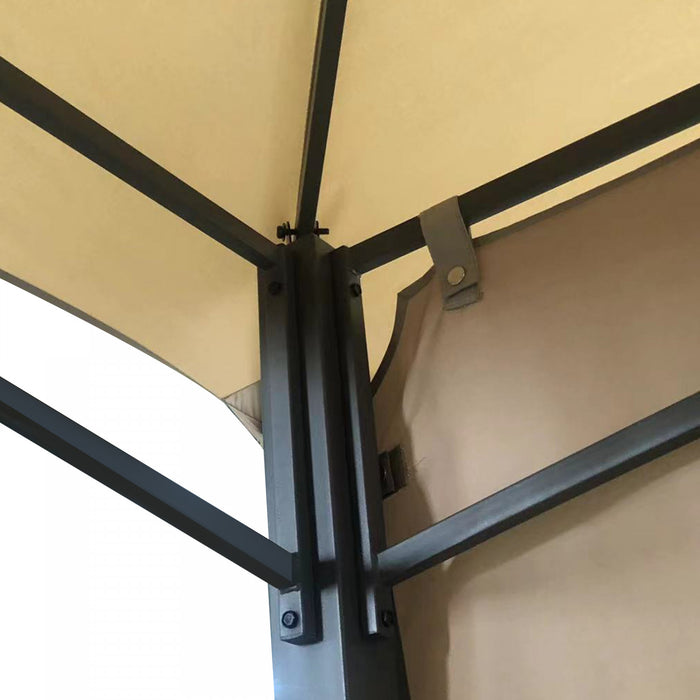 Outsunny 10' X 10' Pavillon Tonnelle De Jardin Abri Auvent D'exterieur Avec Double Toit Ventile, Double Auvent , Cadre En Metal Pour Pelouse, Terrasse, Beige