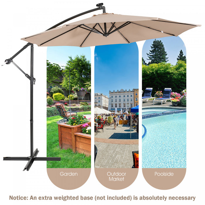 Costway Parasol cantilever 10FT solaire avec 32 LED eclairees pour terrasse, exterieur, beige