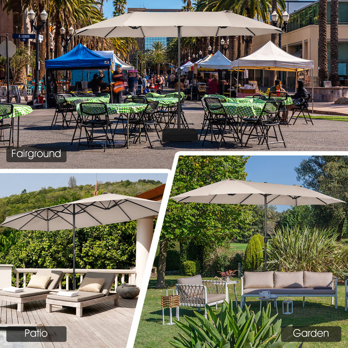 Costway Parasol double face 15FT a manivelle pour patio Jardin marche protection solaire Beige