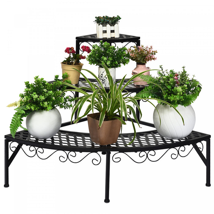 Presentoir Pour Plante 3 Niveaux, Etagere En Metal Pour Plantes, Grand Format, Presentoir Pour Exterieur Et Interieur, Pour Jardin/terrasse/balcon, Facile A Monter, Noir