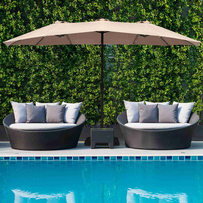Costway Parasol de marche double-face solaire LED 15Ft Patio avec manivelle pied Beige