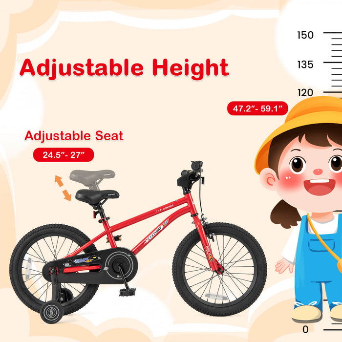 Velo Costway 18 Pouces Pour Enfants De 4 A 8 Ans Avec Selle Reglable Et Guidon Antiderapant Rouge