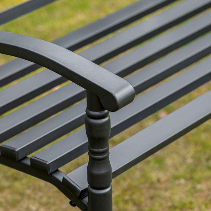 Banc De Jardin En Acier Outsunny Pour L'exterieur, Banc De Patio Pour 2 Personnes, Noir