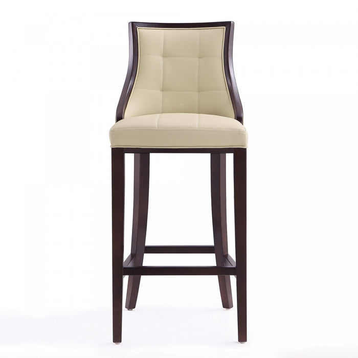 Tabouret de bar traditionnel en bois avec assise rembourree creme Fifth Avenue - Lot de 3
