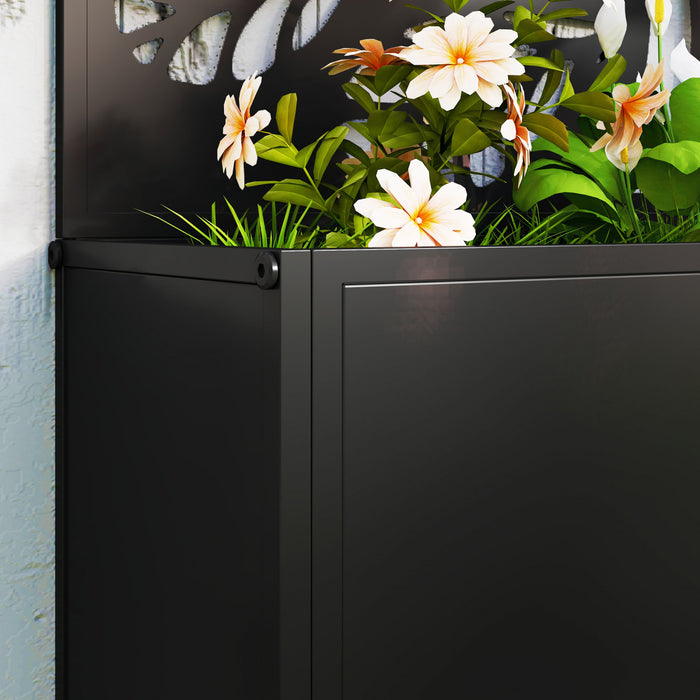 Outsunny Lit de jardin sureleve avec panneau d'intimite jardiniere en metal