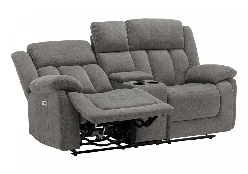 Causeuse Rembourre 2 Places Inclinable Electrique, 63\"L, Tissu Gris Clair, Transitionnel
