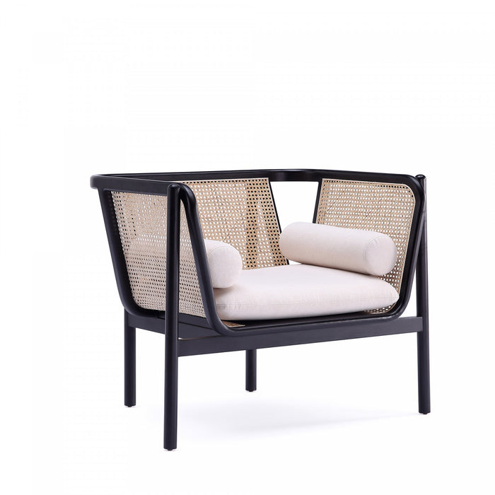 Fauteuil d’appoint chic industriel Versailles en bois et cannage, creme – Lot de 2