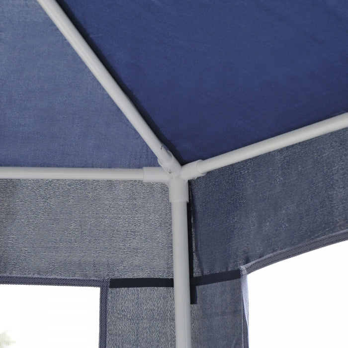 Tonnelle Barnum Tente De Reception Hexagonale 10 MĠ Style Cosy Metal Polyester Impermeabilise Bleu Blanc