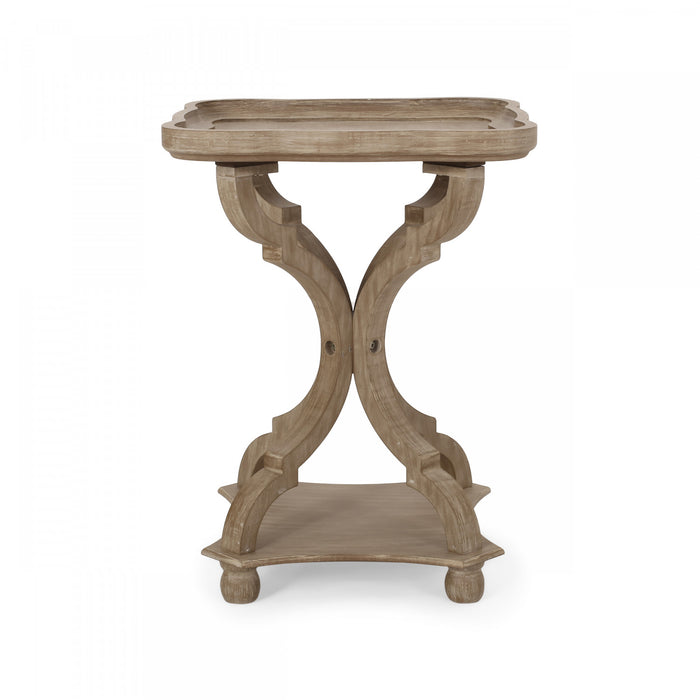 Table D’appoint Carrée Traditionnelle Jason Avec Étagère, Finition Bois Flotté