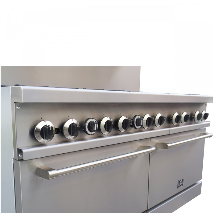Cuisiniere a gaz Commerciale en acier inoxydable de 60 po, 10 bruleurs, 300 000 BTU – FCMGR0093-60