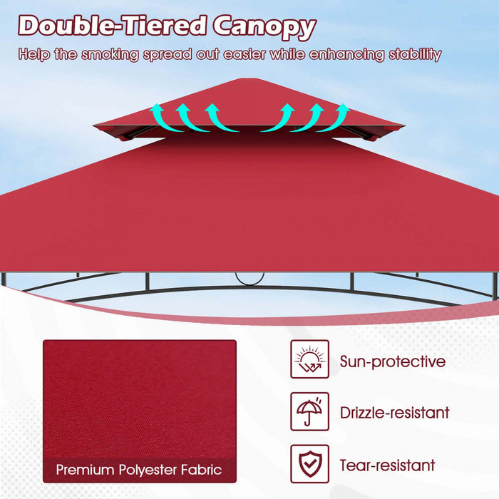 Costway 8’ X 5’ Grill Gazebo Avec 2 Etageres 7 Crochets Cadre En Metal Soft Top Vin