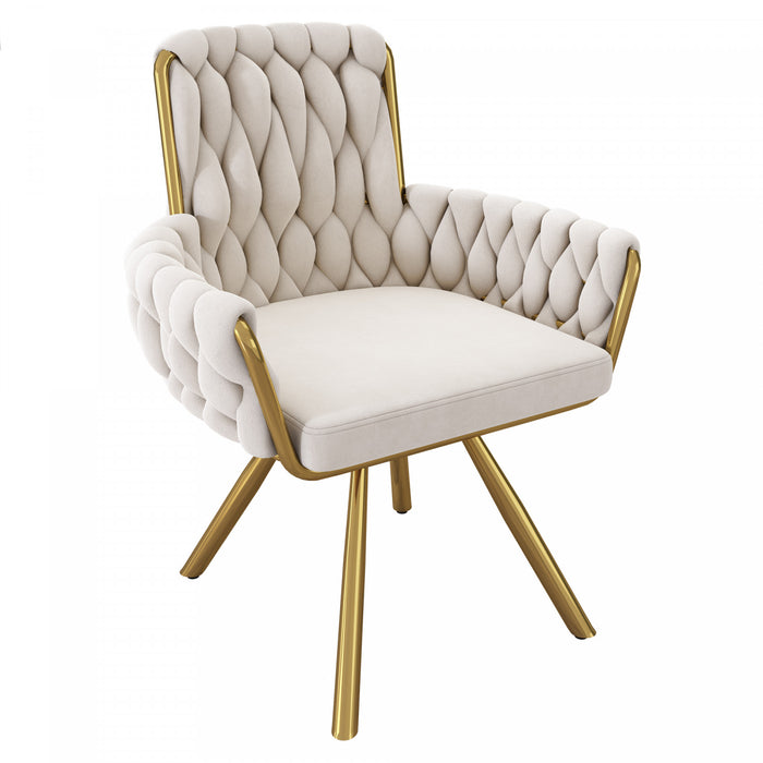 Chaises de salle a manger pivotantes Timothy en velours avec revetement capitonne et pieds en metal dore, lot de 2