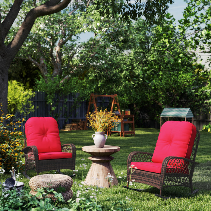 Outsunny Lot De 2 Chaises A Bascule En Rotin Avec Coussin Pour Jardin Rouge