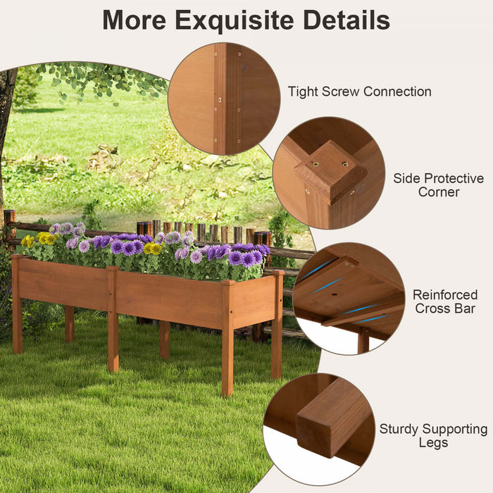 Costway Souleve Lit De Jardin Eleve Boite De Planteur De Bois D'sapin Avec 2 Grandes Zones De Plantation Marron