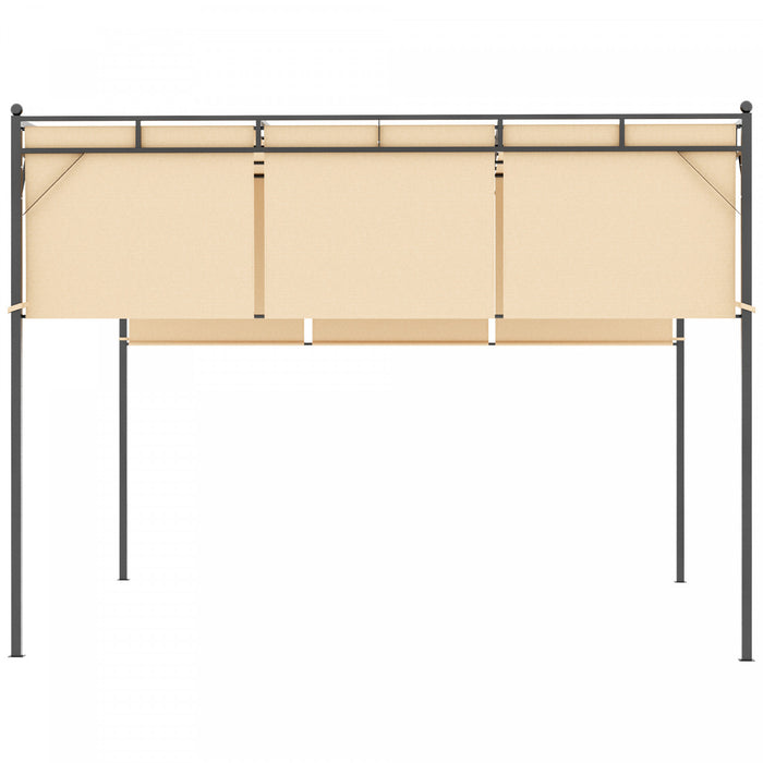 Outsunny 10' X 10' Pergola Retractable De Jardin Auvent Abri Soleil Avec Toit Coulissant Cadre En Acier Pour L'exterieur Beige