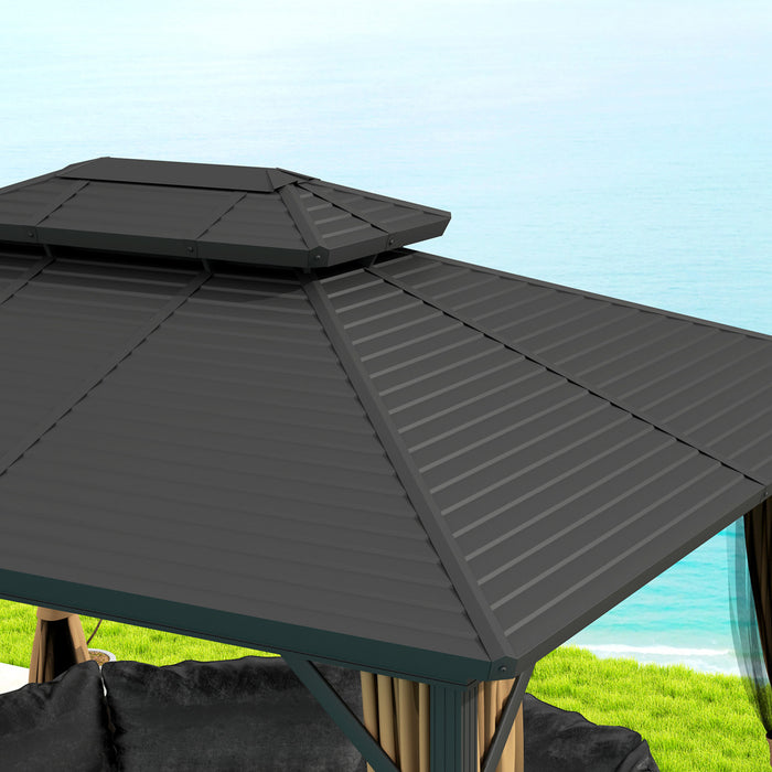 Outsunny Gazebo Exterieur En Aluminium A Toit Rigide 10x12 Pi, Brun Fonce