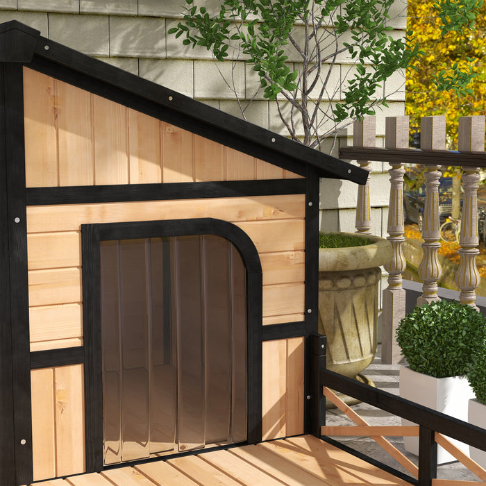 Pawhut Grande Niche En Bois Pour Chien, Chenil Pour Chien Sureleve Pour Animaux De Compagnie, Abri Pour Meubles De Maison Pour Animaux De Compagnie Plateau Coulissant 59\" L Bois Naturel