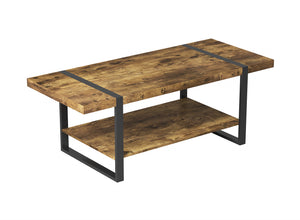 Table à café de 44 po avec base en métal noir - bois recyclé brun