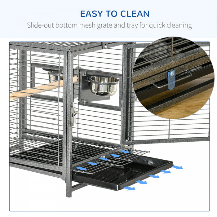 Pawhut Cage De Transport Pour Oiseaux Pour Perroquets Conures Perruches Calopsittes Grises D'afrique Avec Perchoir, Bols En Acier Inoxydable, Plateau Coulissant