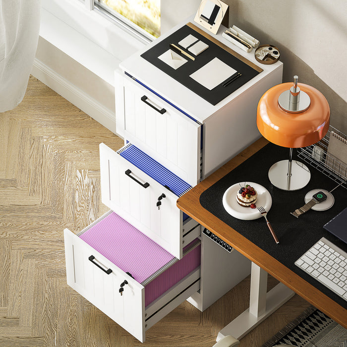 HOMCOM Classeur a 3 tiroirs avec serrure pour lettre A4, Blanc