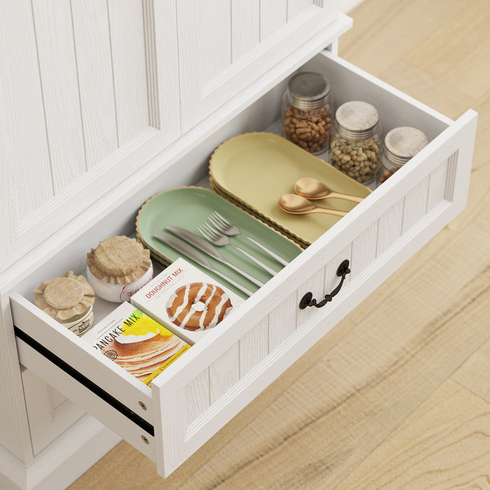 HOMCOM Armoire de cuisine 72\" avec eclairage LED et etageres de porte Blanc