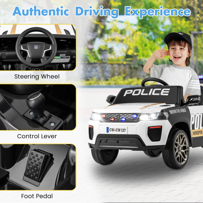 Honeyjoy Kids Ride Sur Voiture De Police 12v 7a Alimentee Par Batterie Voiture De Police Avec Telecommande Blanche