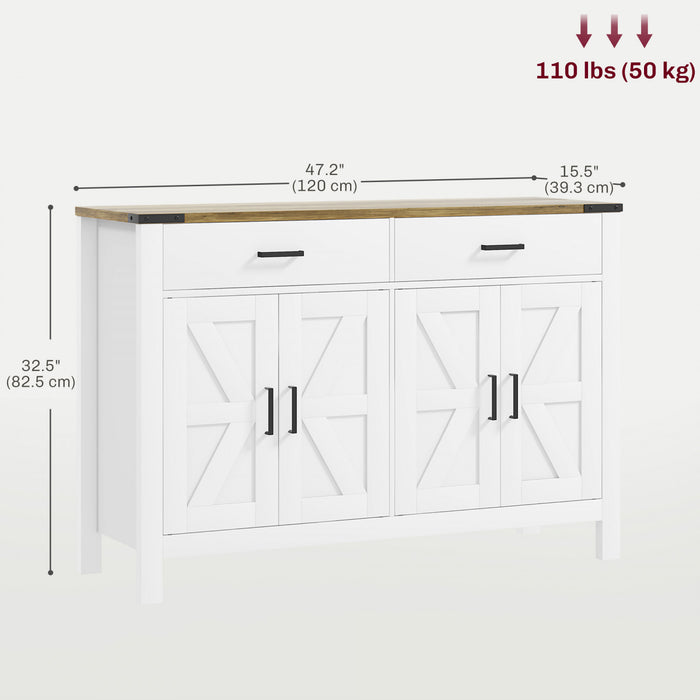 HOMCOM Buffet avec 2 tiroirs 2 armoires de rangement Buffet, Blanc