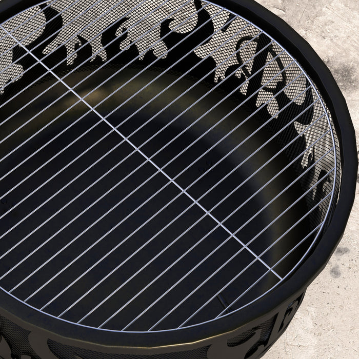 Outsunny Foyer Exterieur Rond De 24 Po, Foyer 2 En 1 Avec Couvercle, Grill