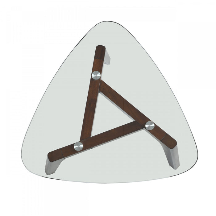 Table D’appoint Nick Avec Plateau En Verre Et Base En Bois Massif - Noyer