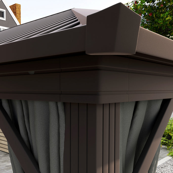 Outsunny 3 m x 3,6 m, gazebo d'exterieur a toit rigide Gazebo de terrasse, gris fonce