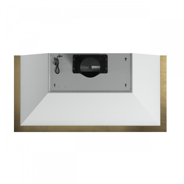 Hotte murale Vittorio de 48 po, blanc avec garniture en laiton antique,-FRHWM5078-48BLK