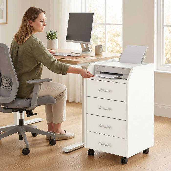HOMCOM Caisson de rangement a 4 tiroirs avec roulettes verrouillables blanc